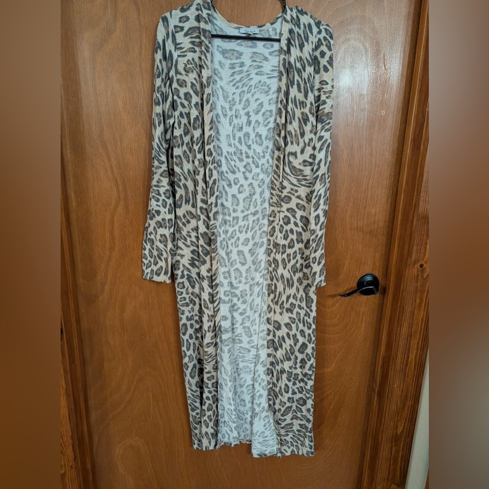 white birch Beige and Black Leopard-Pattern Open Cardigan